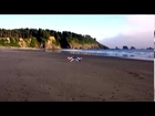 GoPro camera mounted on Revolution quad-line stunt kite on the beach at La Push, Washington